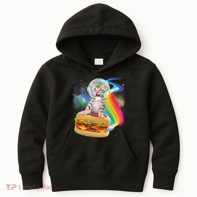 Rainbow Burger Space Cat Kids Hoodie