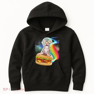 Rainbow Burger Space Cat Kids Hoodie