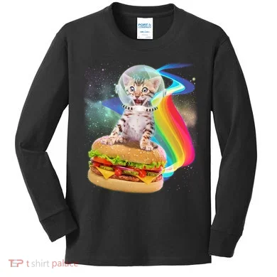 Rainbow Burger Space Cat Kids Long Sleeve Shirt