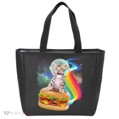 Rainbow Burger Space Cat Tote Bag
