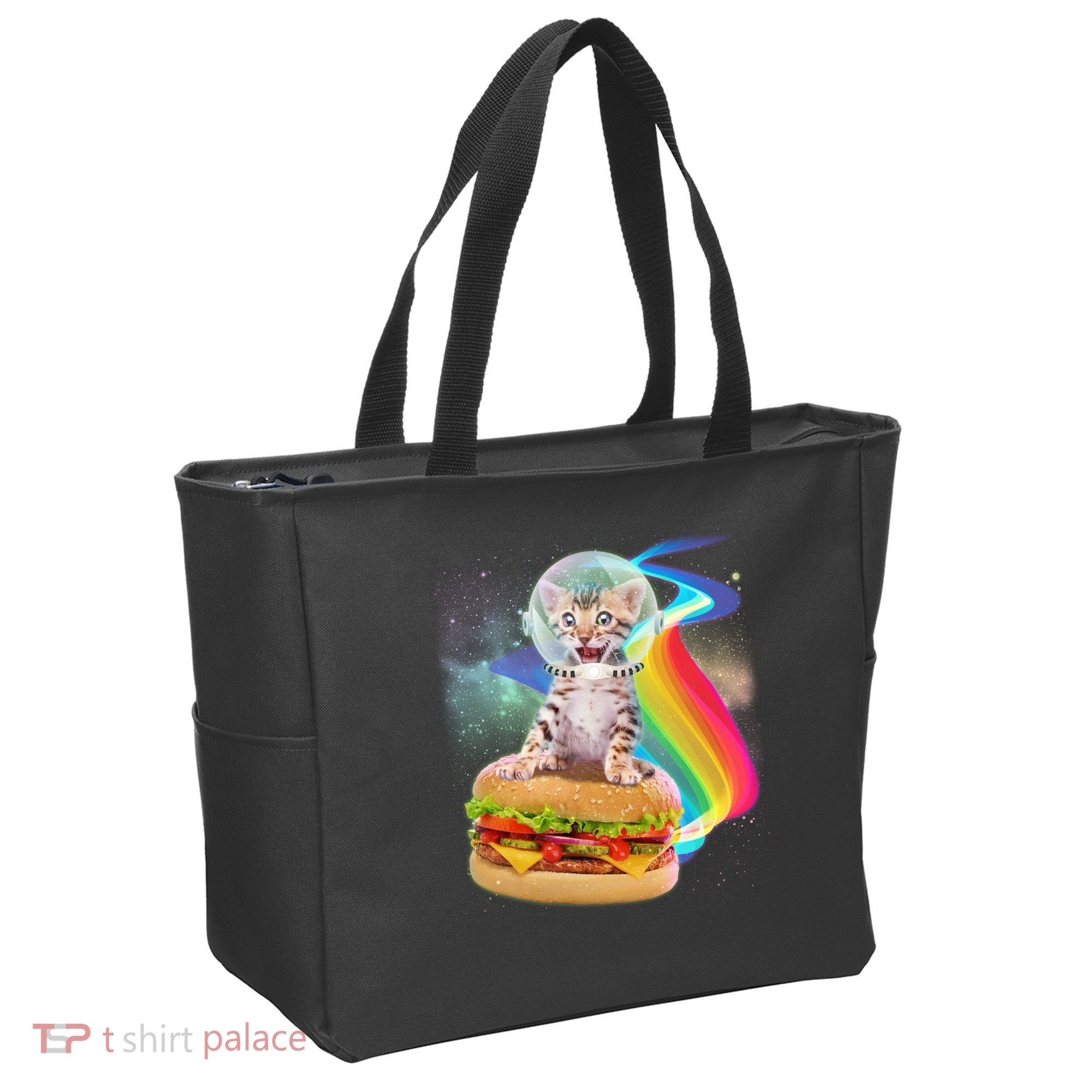 Rainbow Burger Space Cat Tote Bag