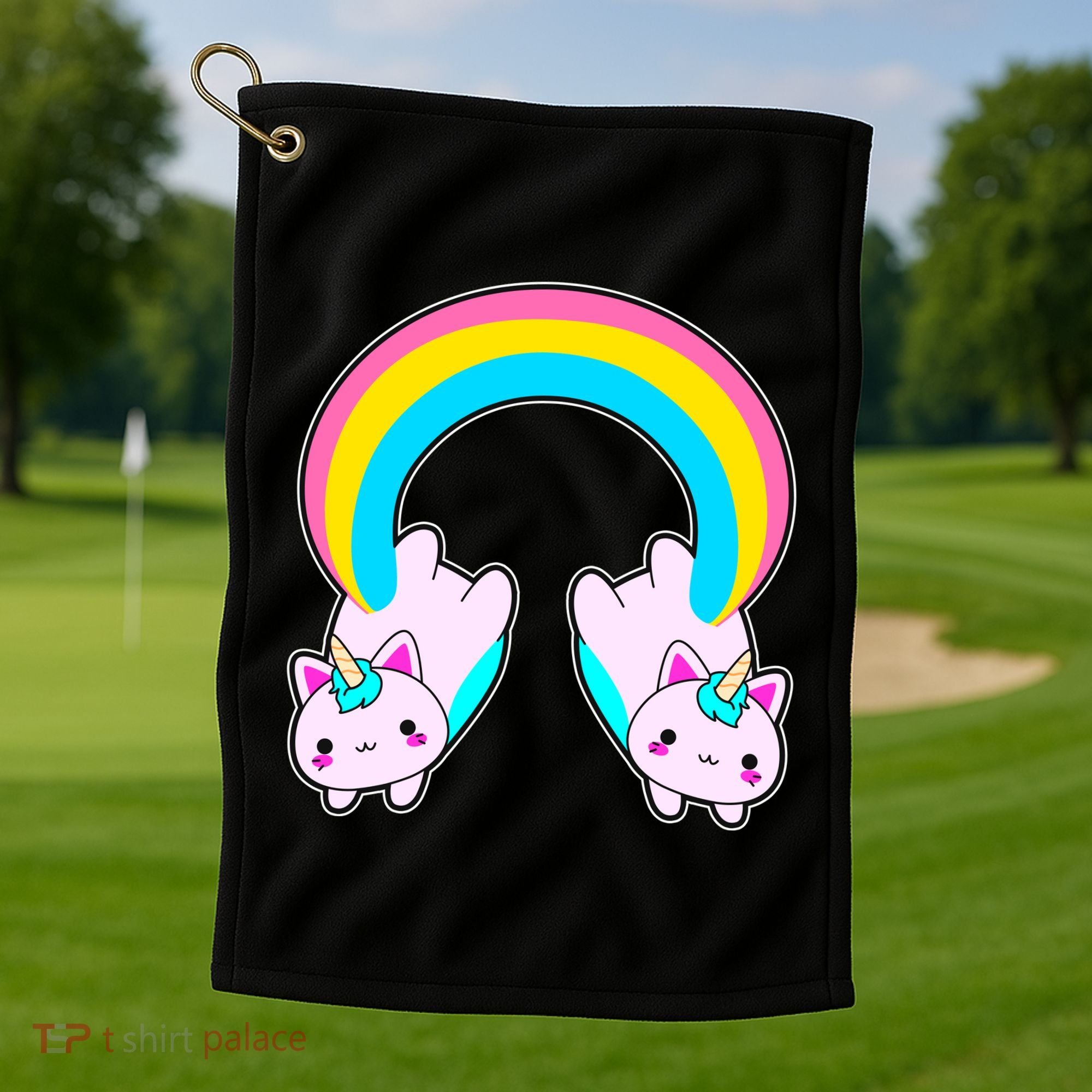 Rainbow Cat Twin Caticorns Golf Towel