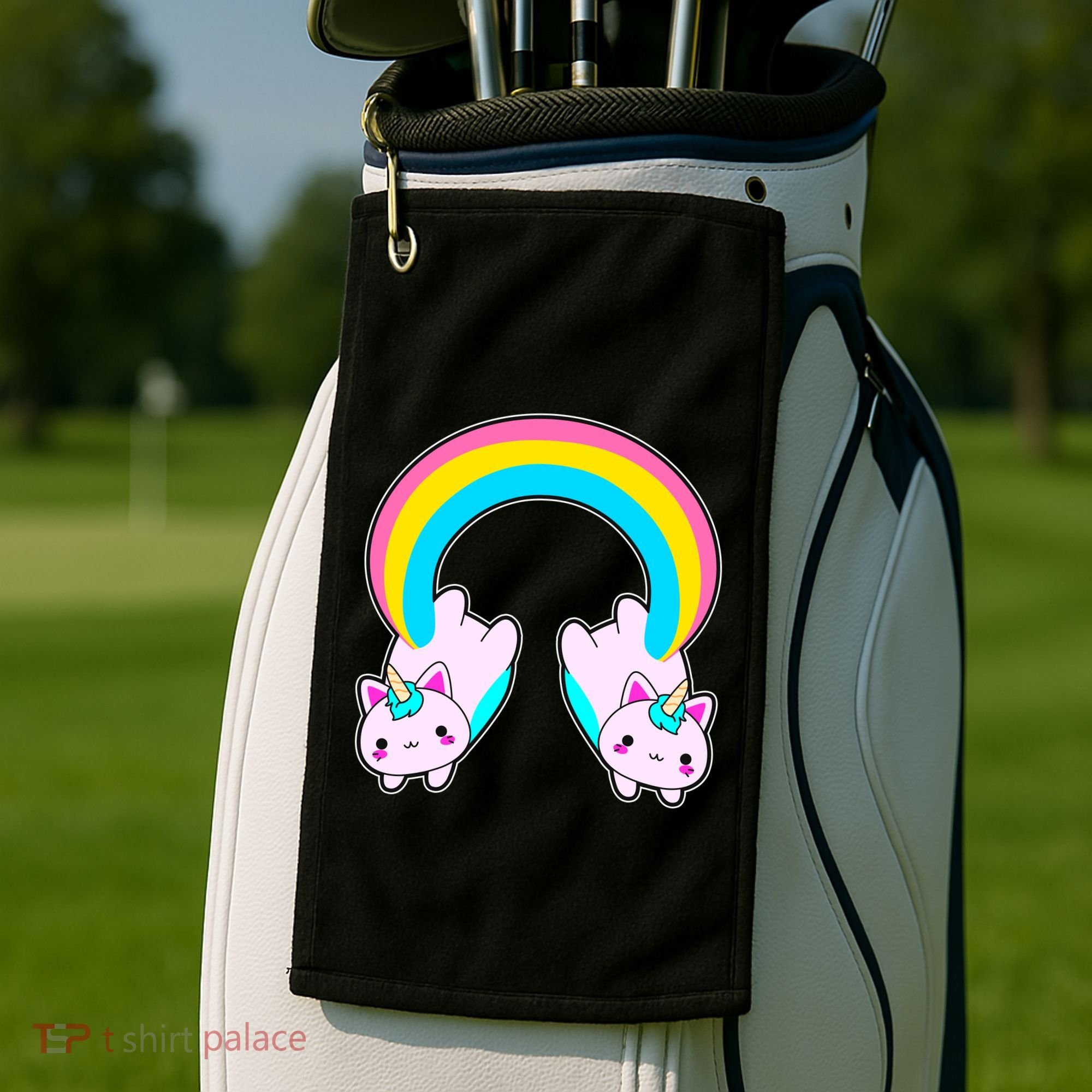 Rainbow Cat Twin Caticorns Golf Towel