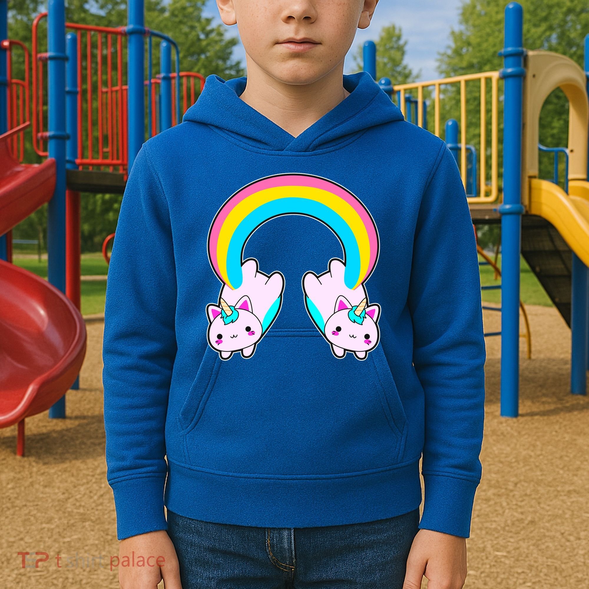 Rainbow Cat Twin Caticorns Kids Hoodie