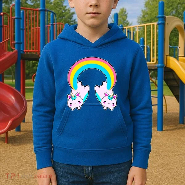 Rainbow Cat Twin Caticorns Kids Hoodie