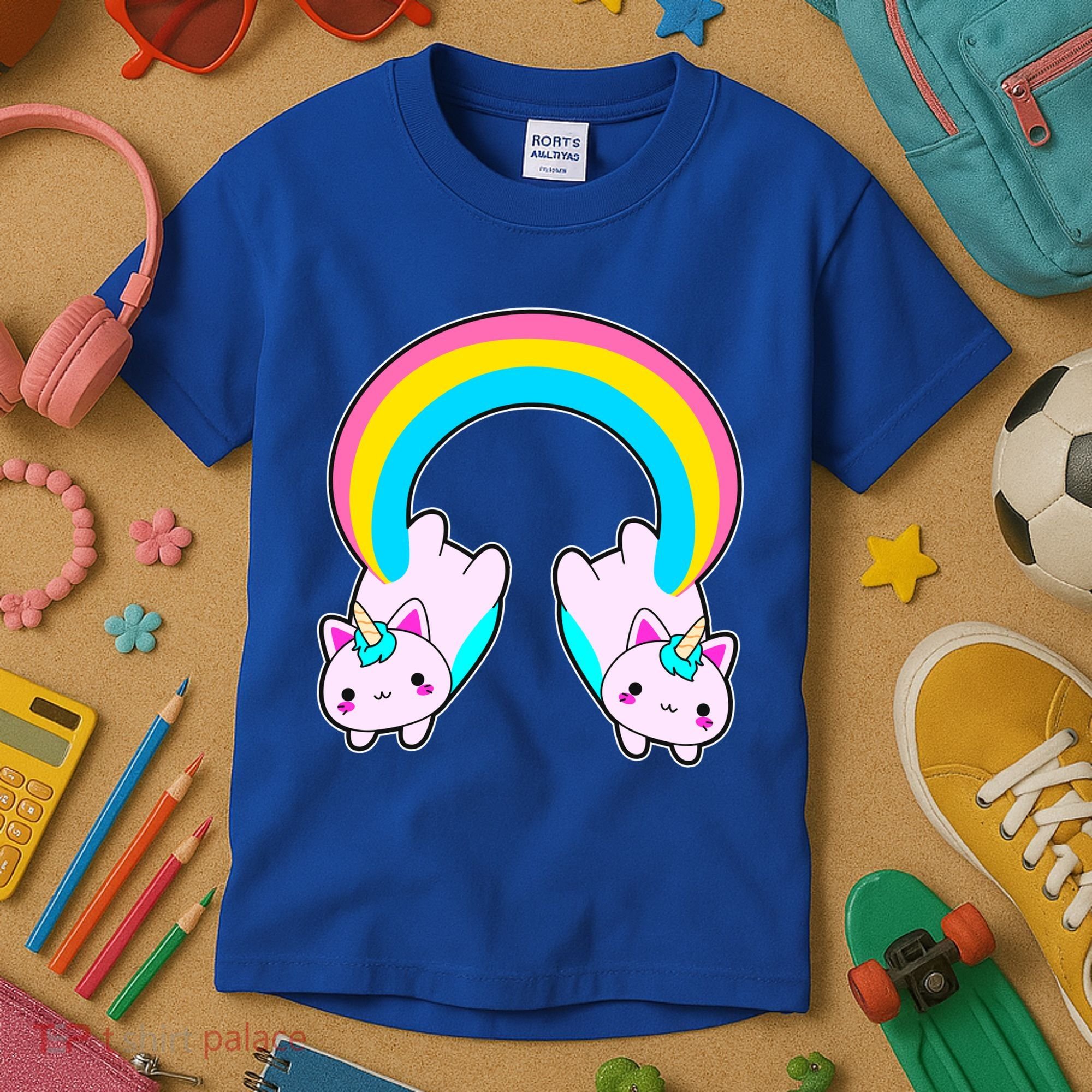 Rainbow Cat Twin Caticorns Kids T-Shirt