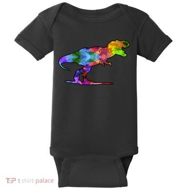 Rainbow Colorful Trex Dinosaur Baby Bodysuit