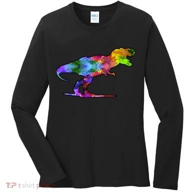 Rainbow Colorful Trex Dinosaur Women's Long Sleeve Shirt
