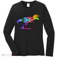 Rainbow Colorful Trex Dinosaur Women's Long Sleeve Shirt thumb 0