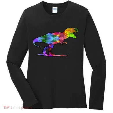 Rainbow Colorful Trex Dinosaur Women's Long Sleeve Shirt