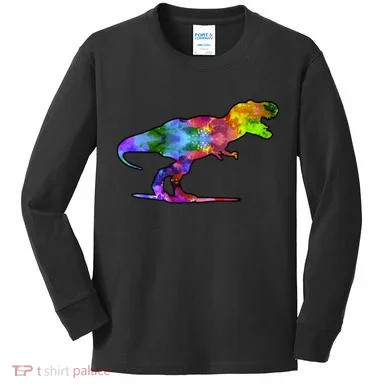 Rainbow Colorful Trex Dinosaur Kids Long Sleeve Shirt