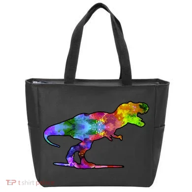 Rainbow Colorful Trex Dinosaur Tote Bag