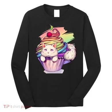 Rainbow Cupcake Kitten Cute Cat Long Sleeve Shirt