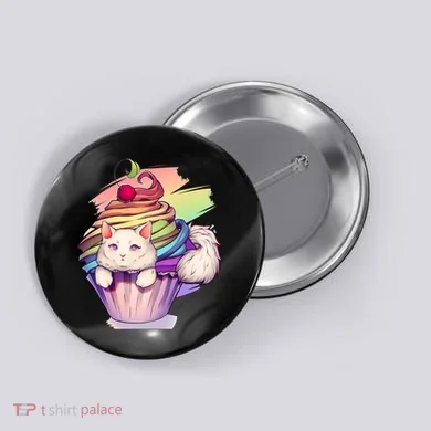 Rainbow Cupcake Kitten Cute Cat Button