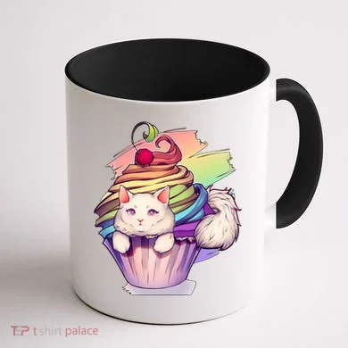 Rainbow Cupcake Kitten Cute Cat Coffee Mug back