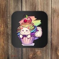 Rainbow Cupcake Kitten Cute Cat Coaster thumb 0