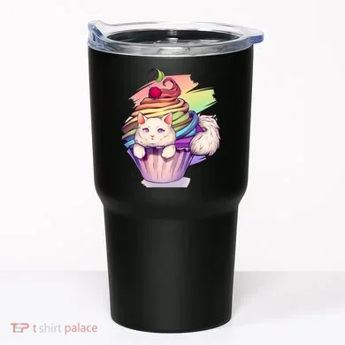 Rainbow Cupcake Kitten Cute Cat Tumbler