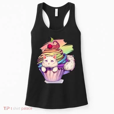 Rainbow Cupcake Kitten Cute Cat Women's Tank Top
