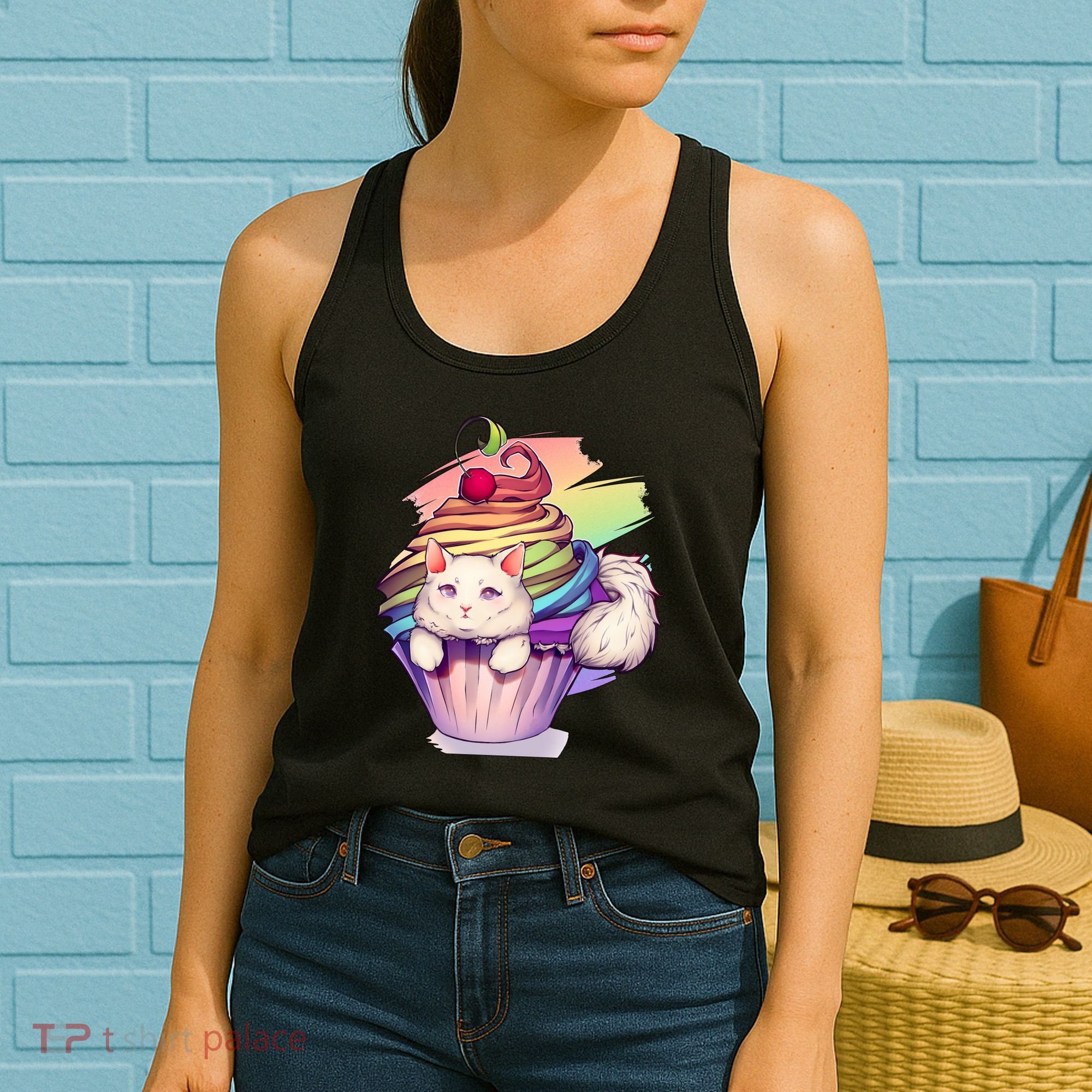 Rainbow Cupcake Kitten Cute Cat Women's Tank Top