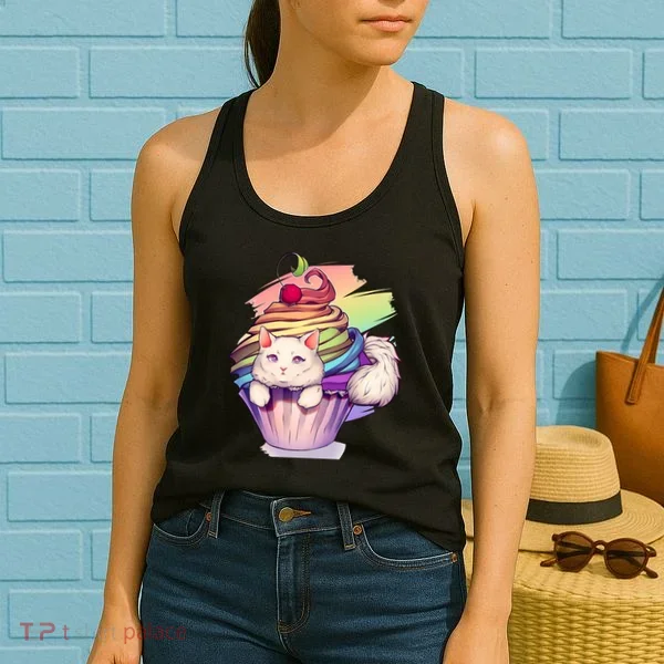 Rainbow Cupcake Kitten Cute Cat Women's Tank Top