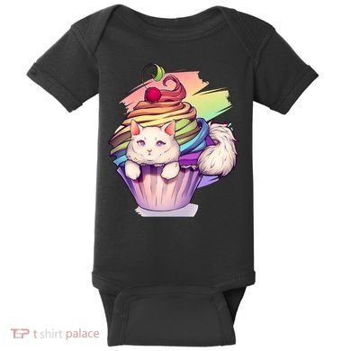 Rainbow Cupcake Kitten Cute Cat Baby Bodysuit