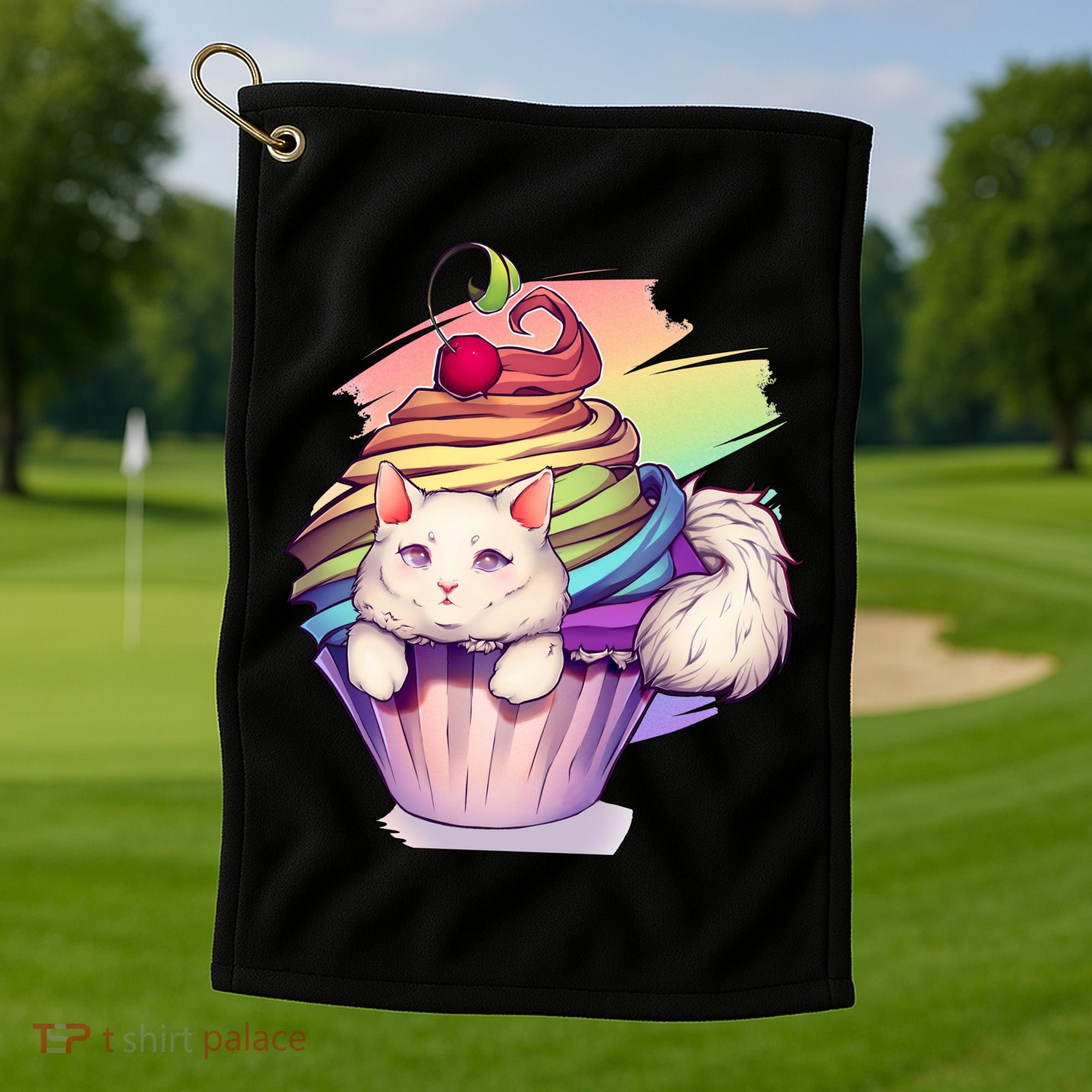 Rainbow Cupcake Kitten Cute Cat Golf Towel