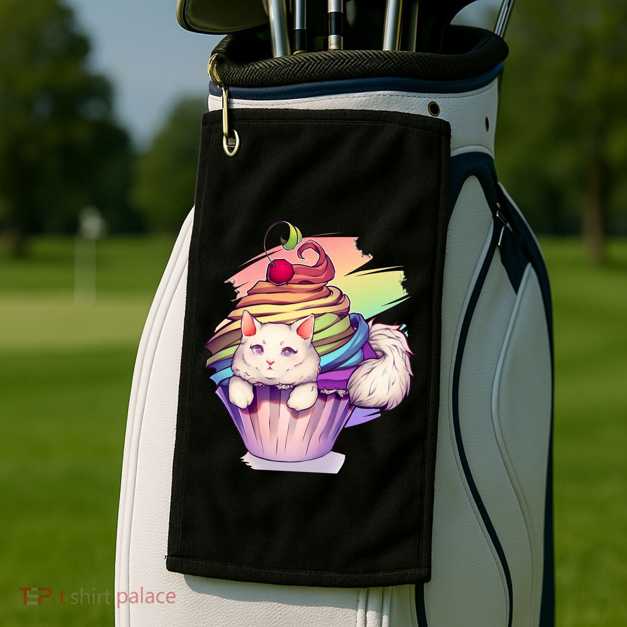 Rainbow Cupcake Kitten Cute Cat Golf Towel