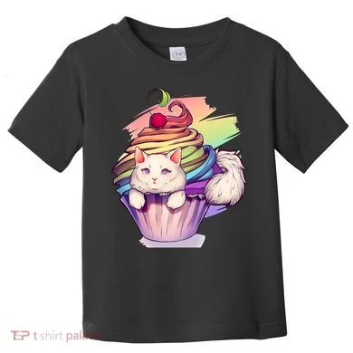 Rainbow Cupcake Kitten Cute Cat Toddler T-Shirt
