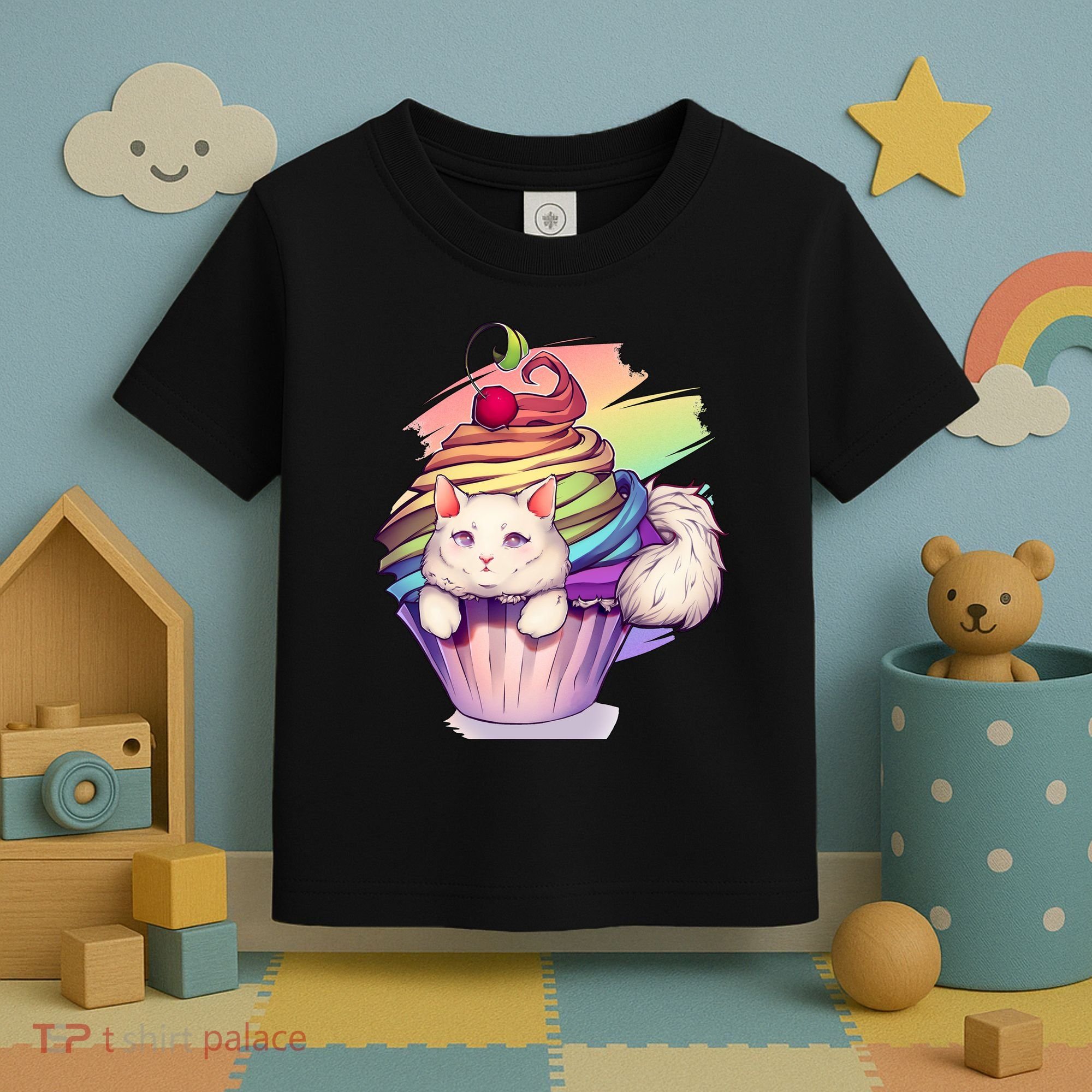 Rainbow Cupcake Kitten Cute Cat Toddler T-Shirt