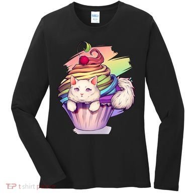 Rainbow Cupcake Kitten Cute Cat Women's Long Sleeve Shirt