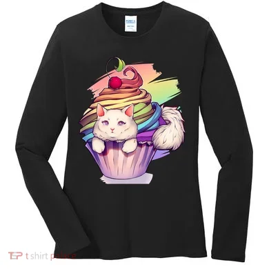 Rainbow Cupcake Kitten Cute Cat Women's Long Sleeve Shirt
