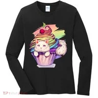 Rainbow Cupcake Kitten Cute Cat Women's Long Sleeve Shirt thumb 0