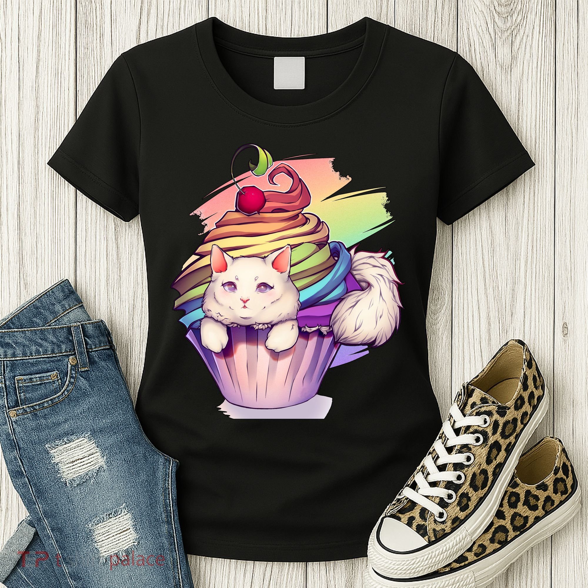 Rainbow Cupcake Kitten Cute Cat Women's T-Shirt