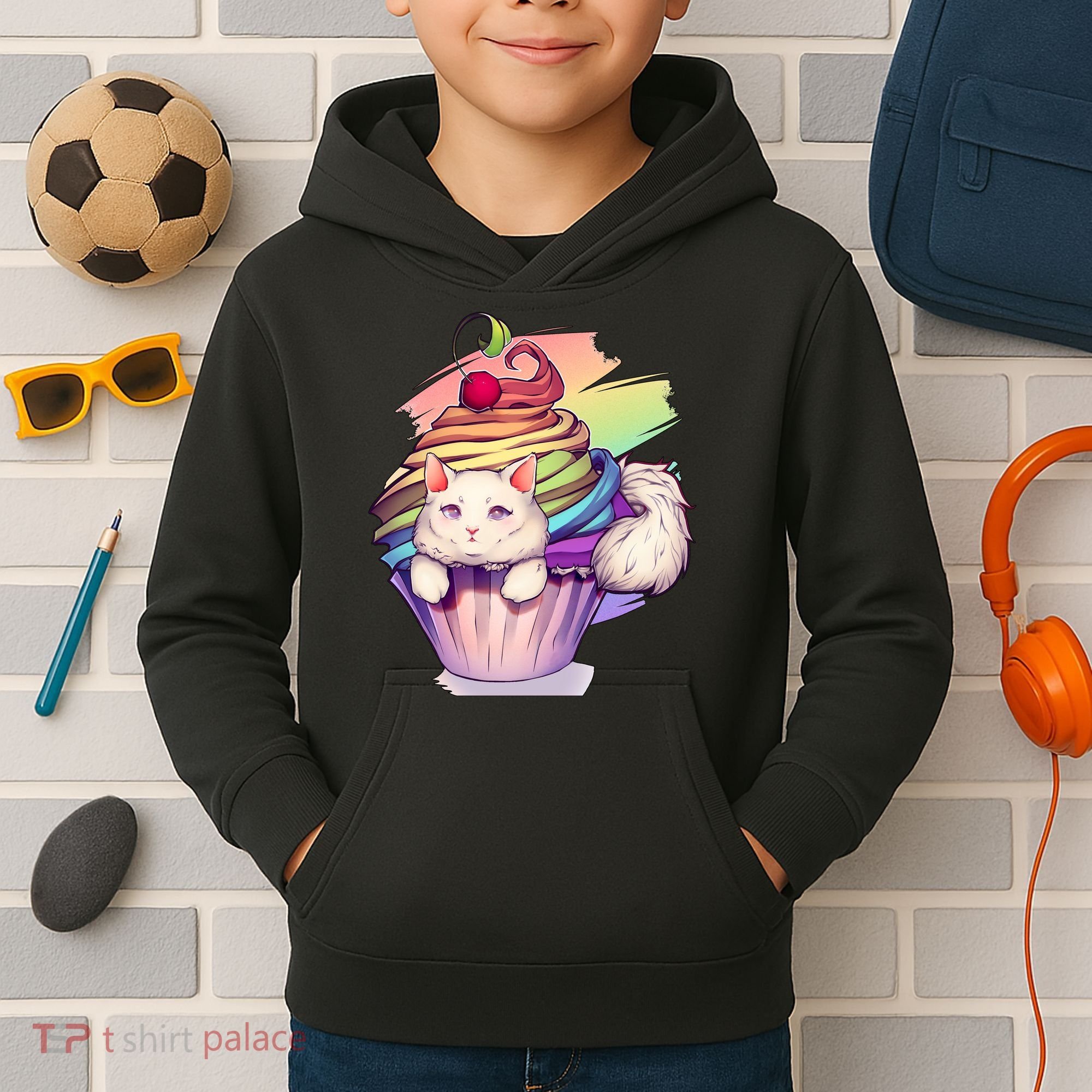 Rainbow Cupcake Kitten Cute Cat Kids Hoodie