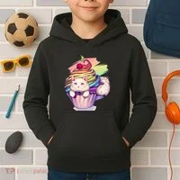 Rainbow Cupcake Kitten Cute Cat Kids Hoodie thumb 2