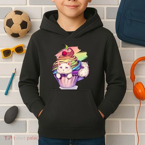 Rainbow Cupcake Kitten Cute Cat Kids Hoodie