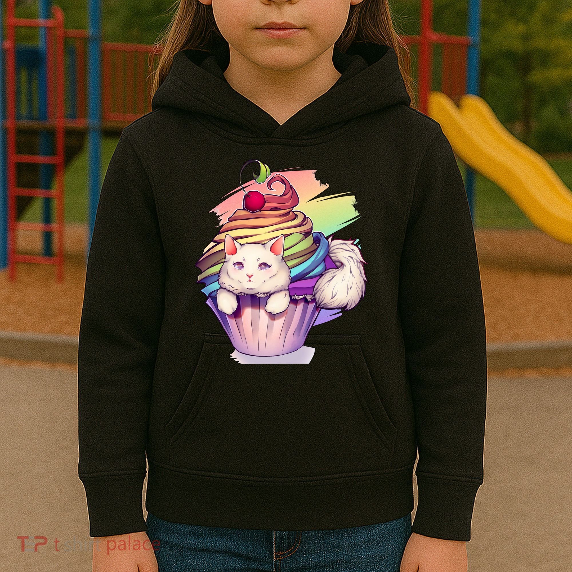 Rainbow Cupcake Kitten Cute Cat Kids Hoodie
