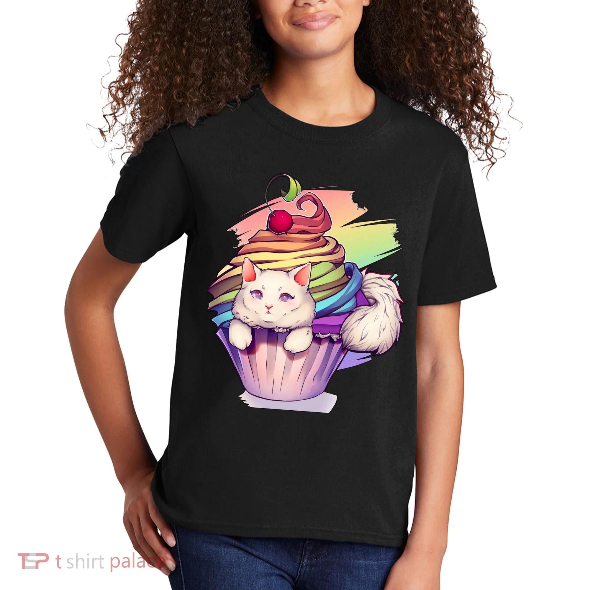 Rainbow Cupcake Kitten Cute Cat Kids T-Shirt