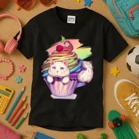 Rainbow Cupcake Kitten Cute Cat Kids T-Shirt thumb 3