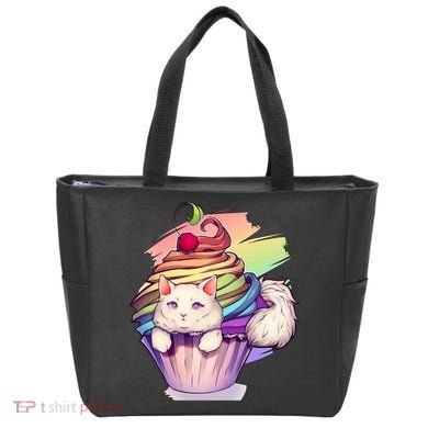 Rainbow Cupcake Kitten Cute Cat Tote Bag
