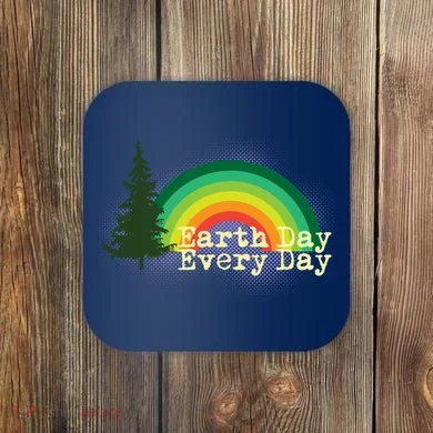 Rainbow Earth Day Every Day Retro Coaster