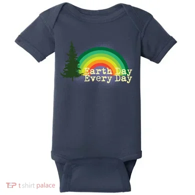 Rainbow Earth Day Every Day Retro Baby Bodysuit
