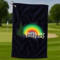 Rainbow Earth Day Every Day Retro Golf Towel thumb 1