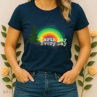 Rainbow Earth Day Every Day Retro Women's T-Shirt thumb 2