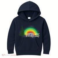 Rainbow Earth Day Every Day Retro Kids Hoodie thumb 0