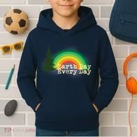 Rainbow Earth Day Every Day Retro Kids Hoodie thumb 2