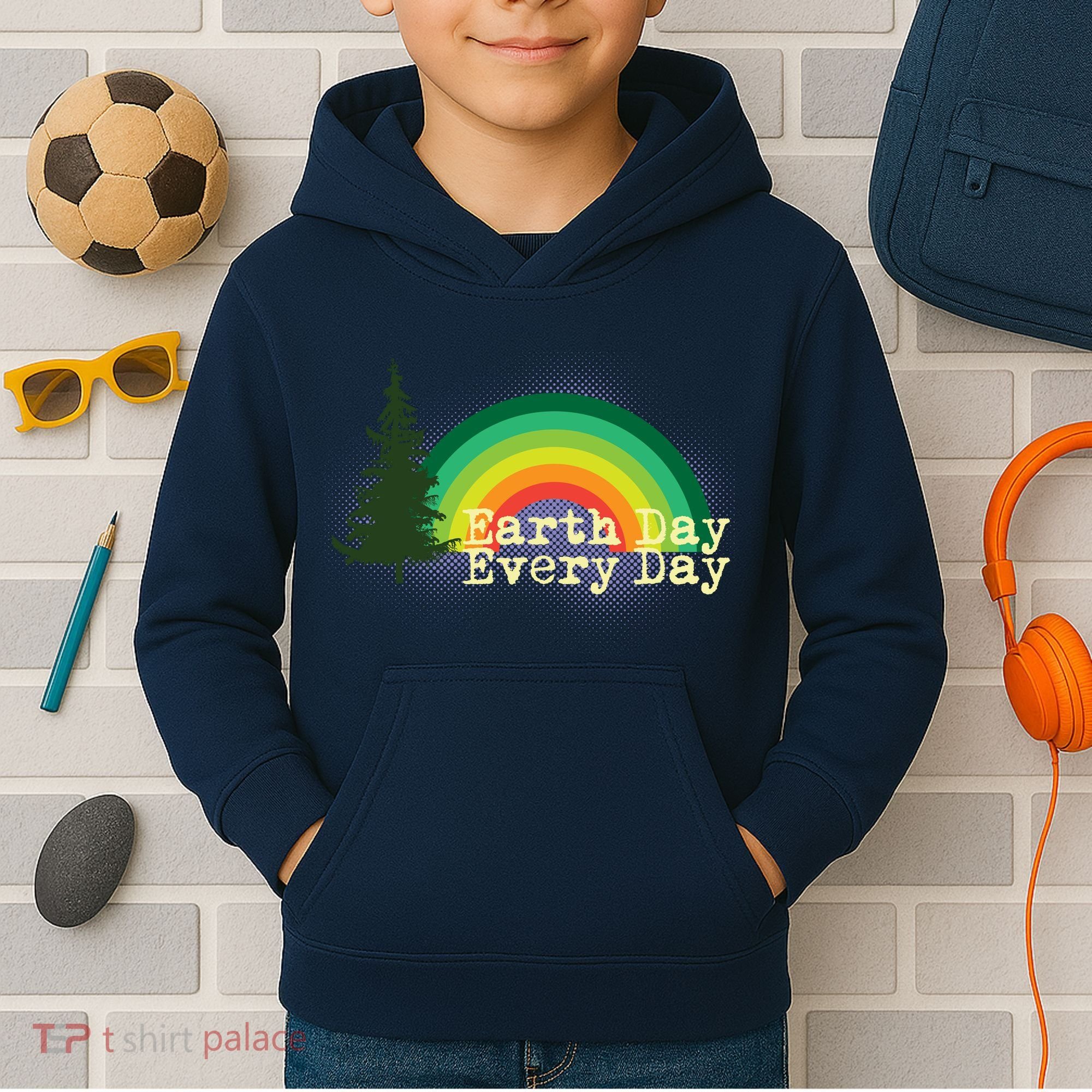 Rainbow Earth Day Every Day Retro Kids Hoodie