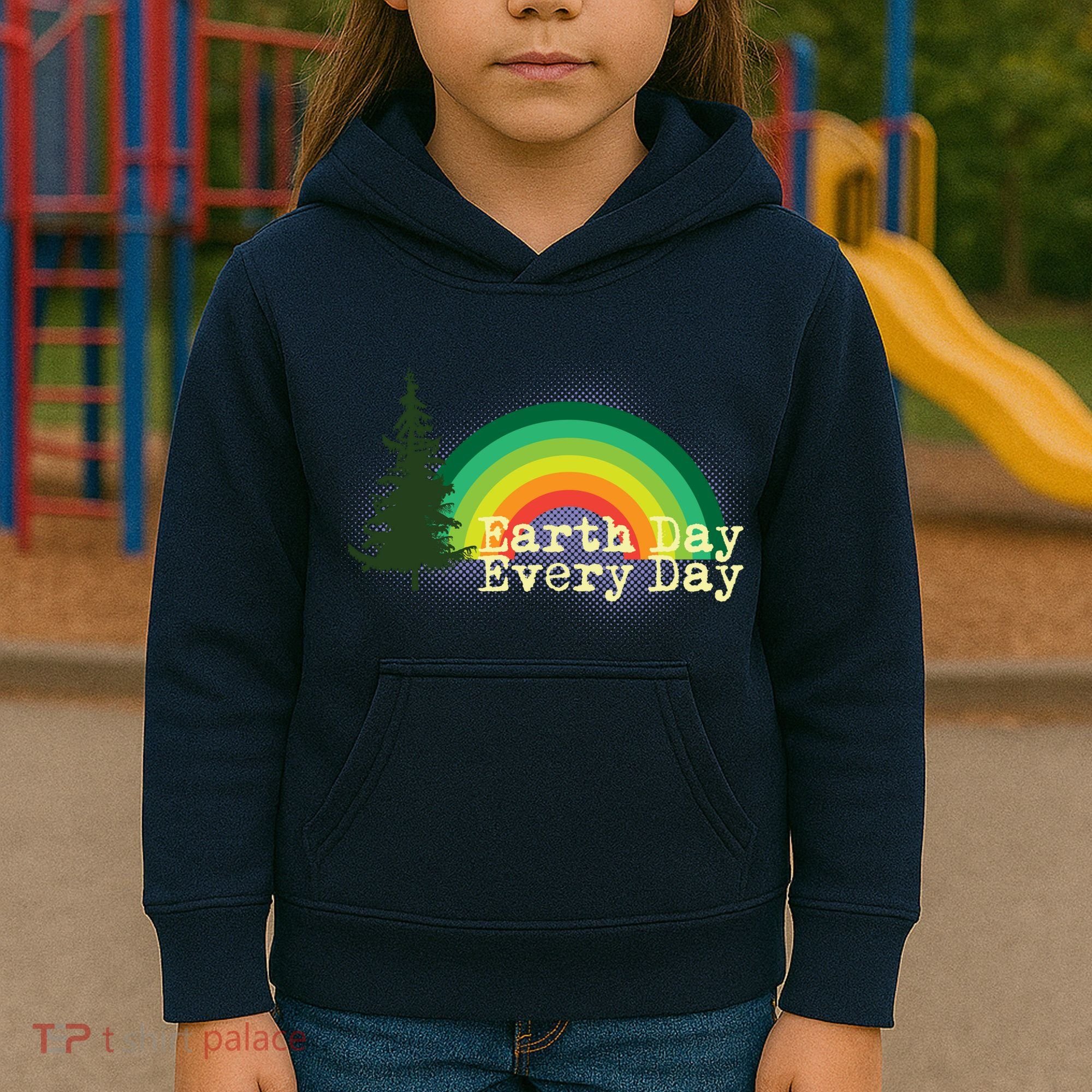 Rainbow Earth Day Every Day Retro Kids Hoodie