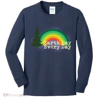 Rainbow Earth Day Every Day Retro Kids Long Sleeve Shirt