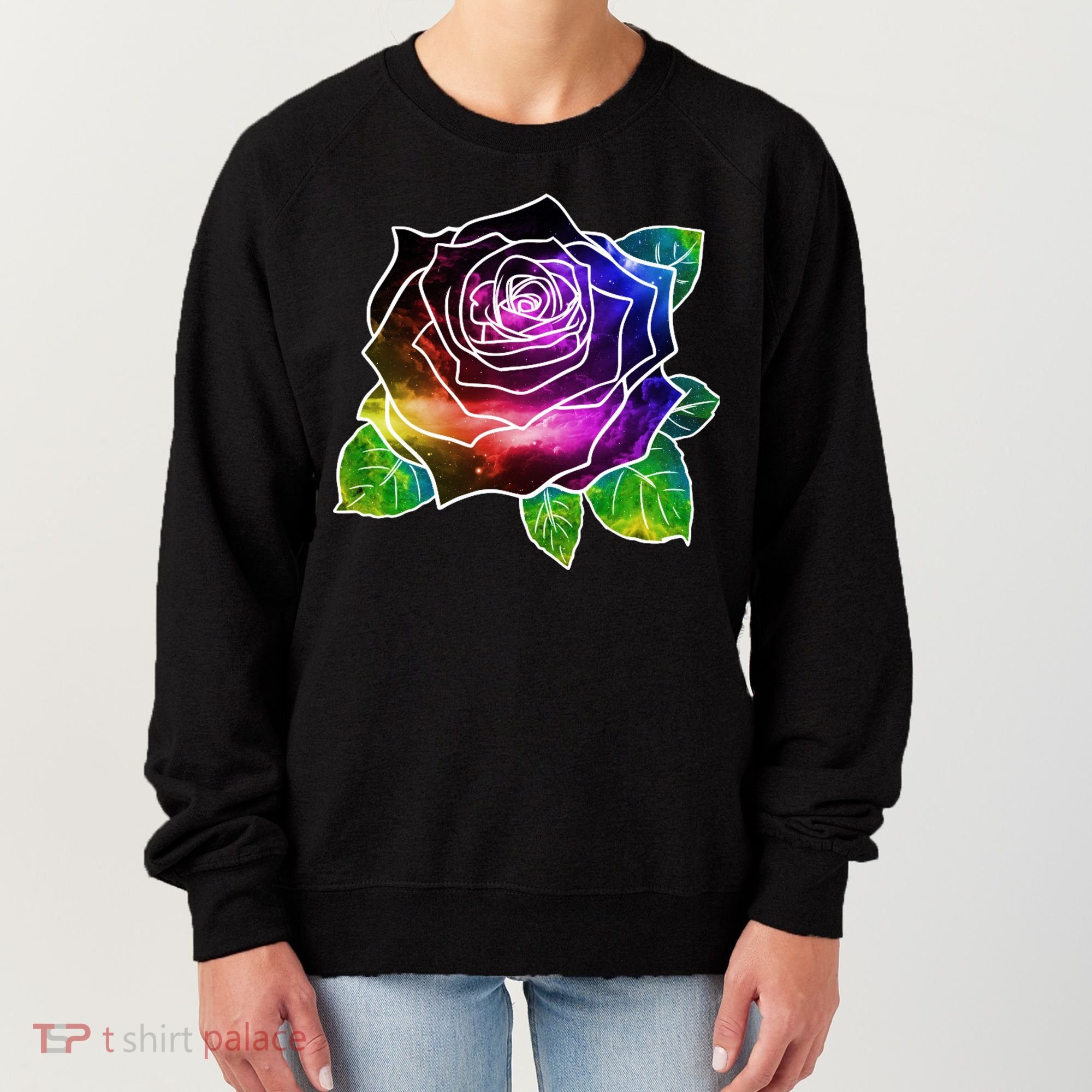 Rainbow Galaxy Floral Rose Women's Sweatshirt